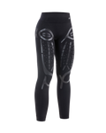Black leggings with gray graphic design on a white background