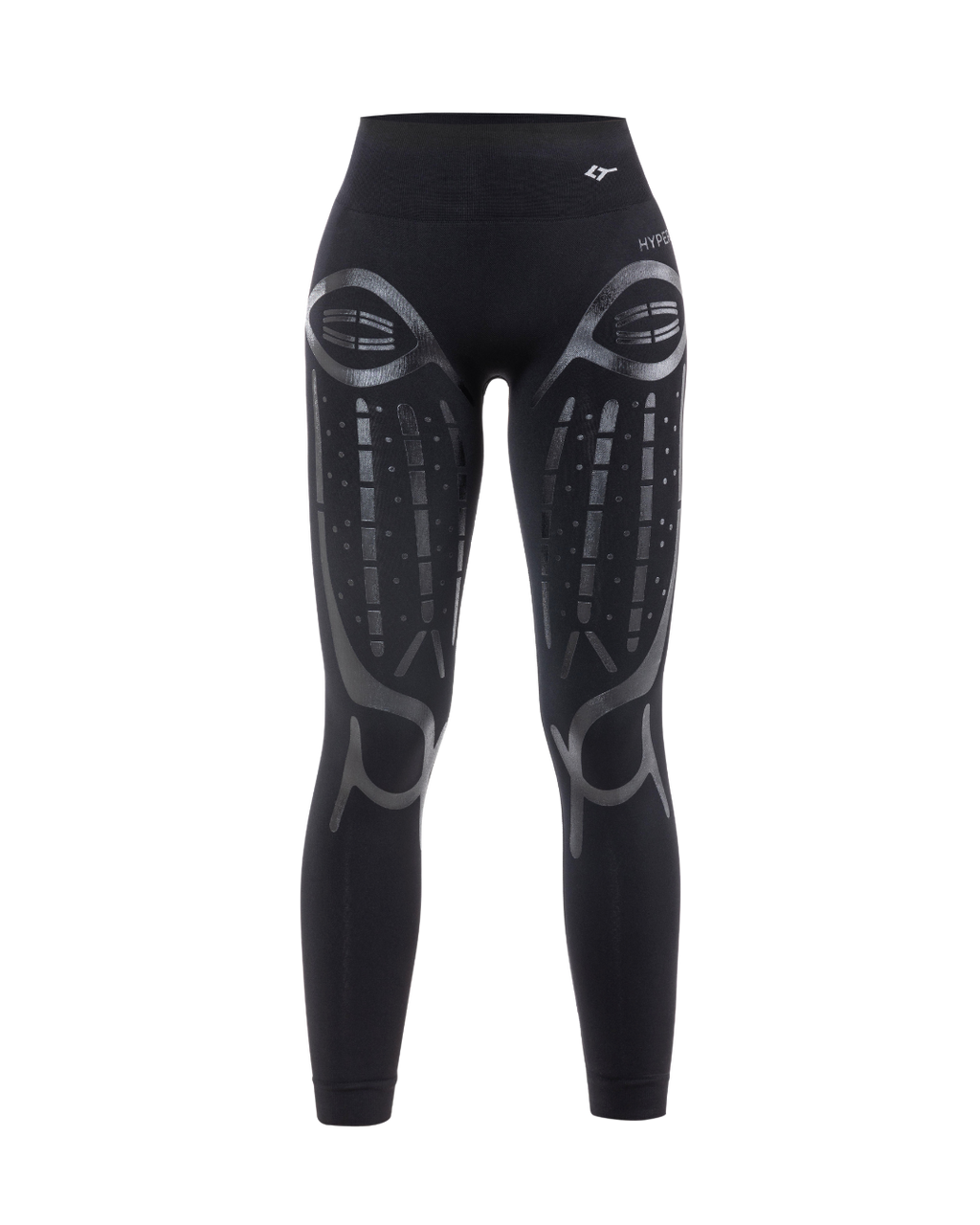 Black leggings with gray pattern on a white background